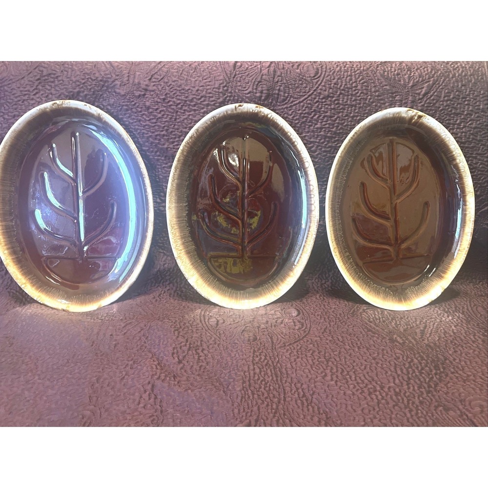 Set 3 MOUNT‎ CLEMENS ERA MCCOY POTTERY 1967 BROWN DRIP GLAZE TREE OF LIFE PLATES